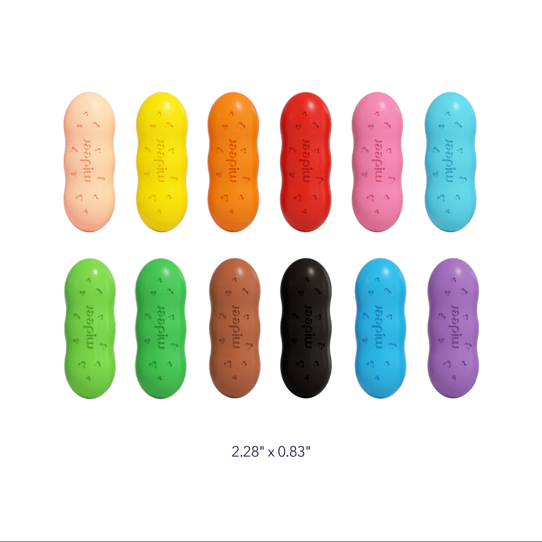 Mideer - Washable Beeswax Pease Crayons - 12 Colors - peas shape - Age 3+ | ميدير - ألوان شمع العسل الناعمة القابلة للغسل - 12 لون - شكل البازلاء - العمر 3+