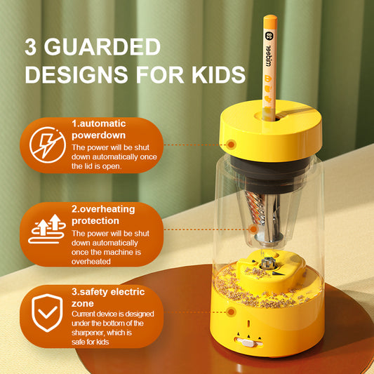 Mideer - Automatic Pencil Sharpener - Sunny Yellow - Age 3+ | ميدير - براية أقلام الرصاص الأوتوماتيكية - أصفر - العمر 3+