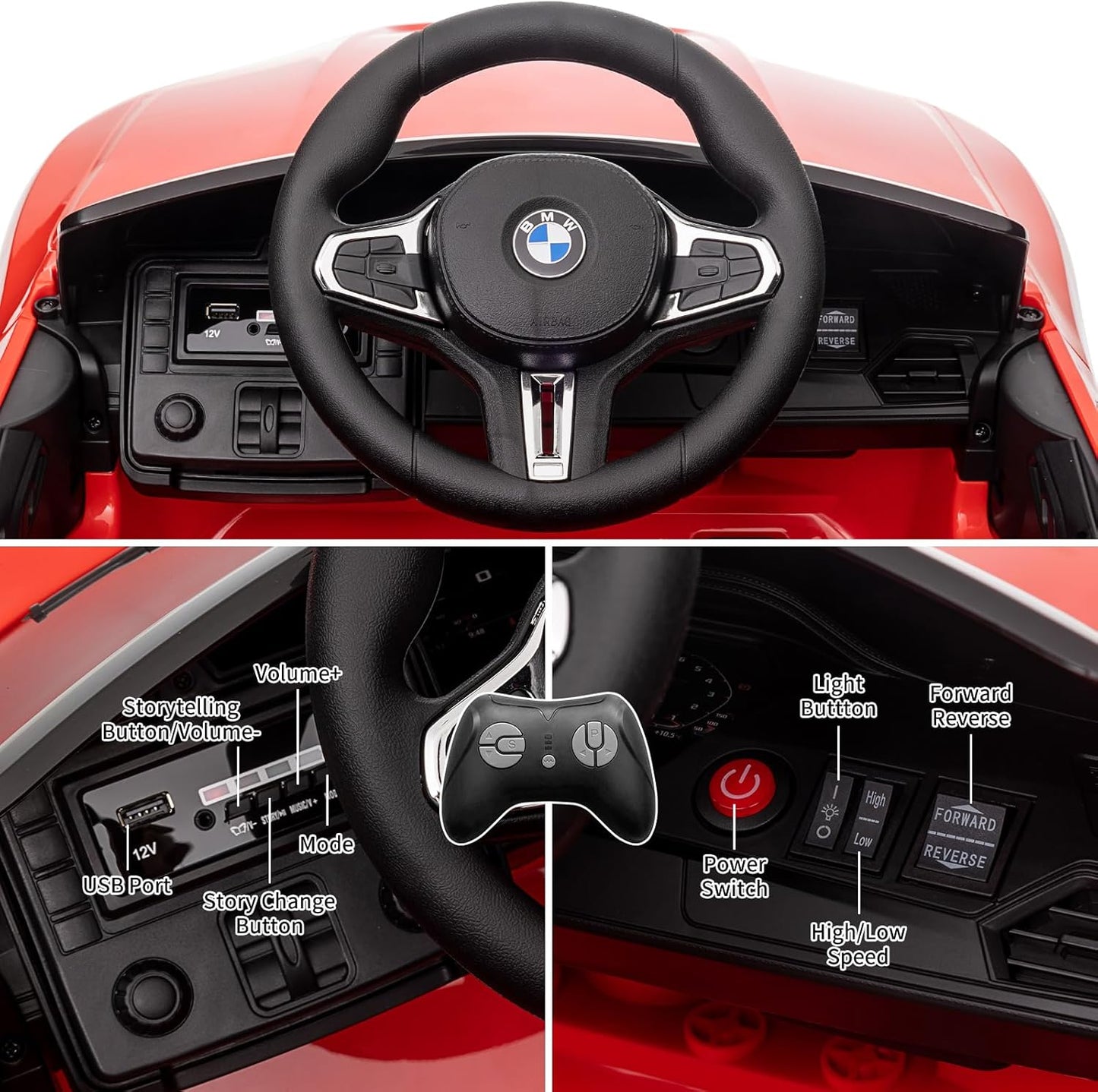 BMW M4 Licensed R/C Ride on Car- 12V10AH*1battery- 390#*2 motors | سيارة BMW M4 كهربائية – تحكم عن بُعد 2.4 جيجا هرتز – بطارية 12 فولت 10 أمبير – محركان 390#