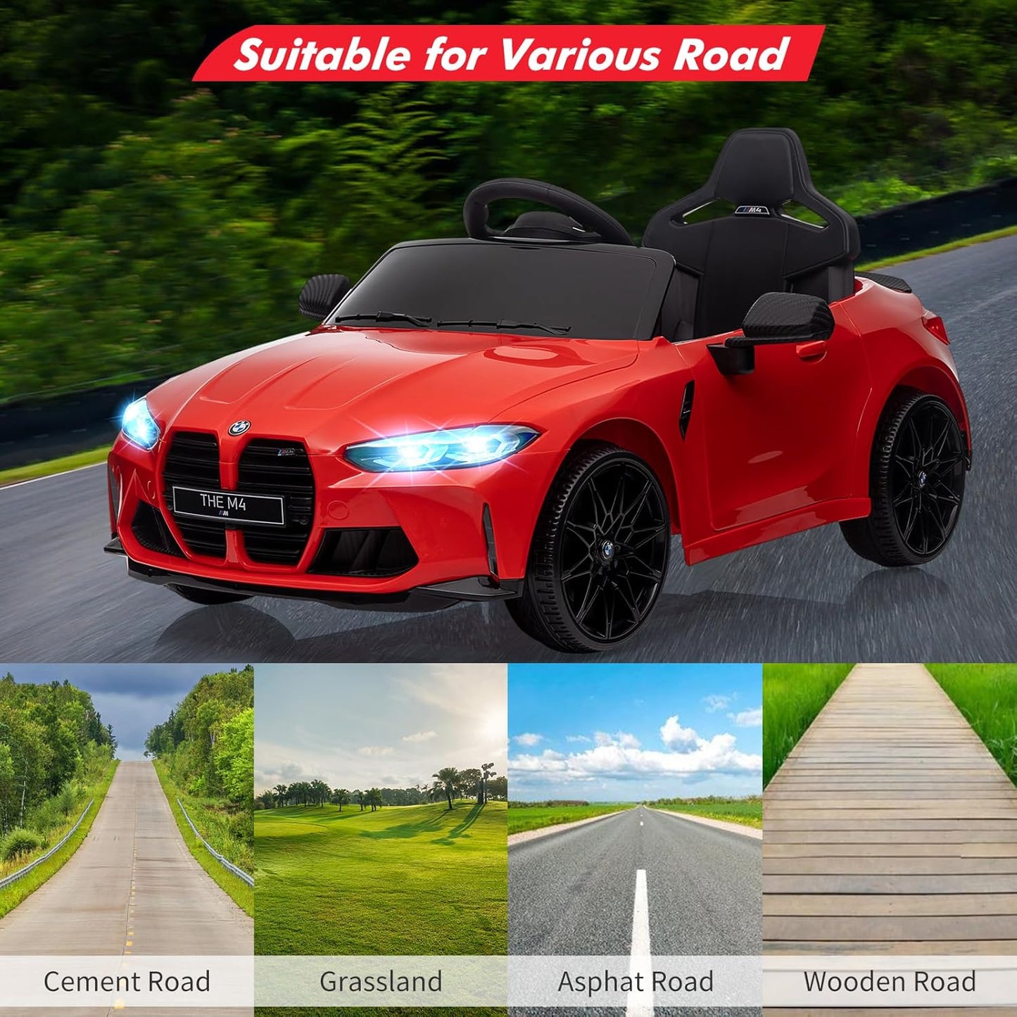 BMW M4 Licensed R/C Ride on Car- 12V10AH*1battery- 390#*2 motors | سيارة BMW M4 كهربائية – تحكم عن بُعد 2.4 جيجا هرتز – بطارية 12 فولت 10 أمبير – محركان 390#