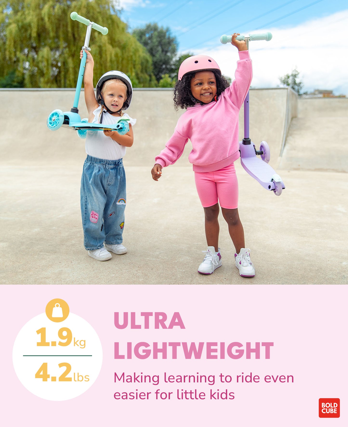 Bold Cube - Three Wheel Scooter Teeny - Pink - Age 3-6 | بولدكيوب - سكوتر صغير - ثلاث عجلات - وردي - العمر 3-6