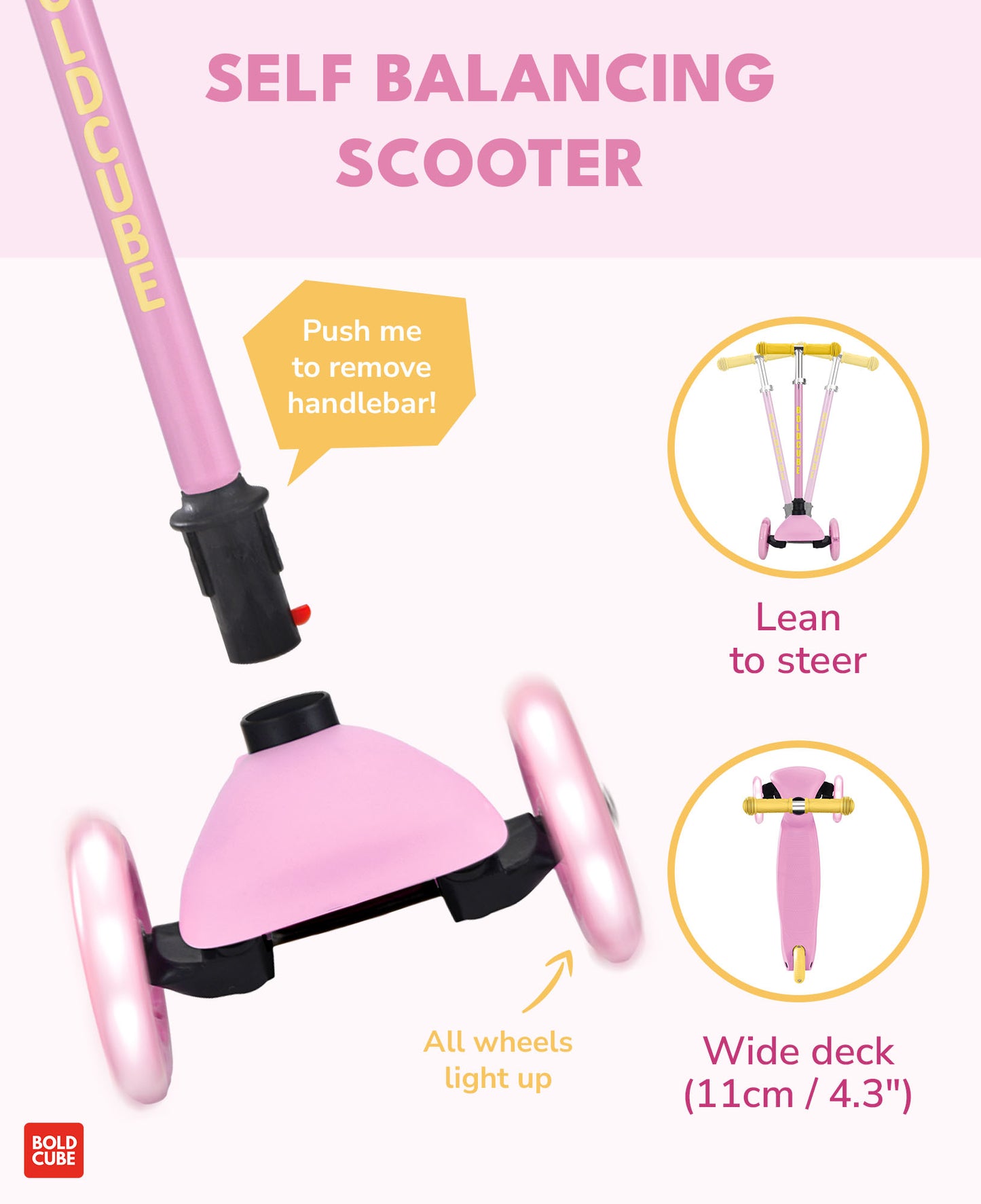 Bold Cube - Three Wheel Scooter Teeny - Pink - Age 3-6 | بولدكيوب - سكوتر صغير - ثلاث عجلات - وردي - العمر 3-6