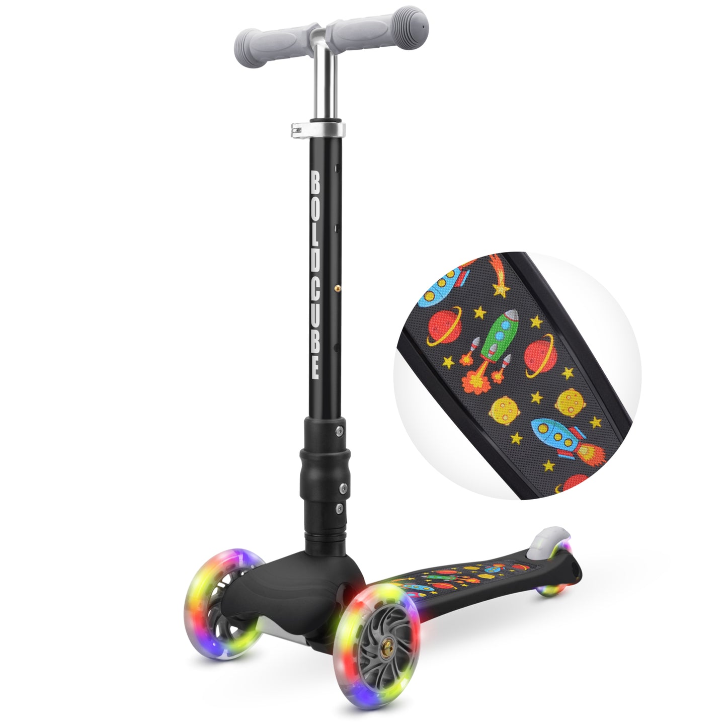 Bold Cube - Three Wheel Scooter Teeny - Rocket Black - Age 3-8 | بولدكيوب - سكوتر صغير - ثلاث عجلات - فضاء أسود - العمر 3-8