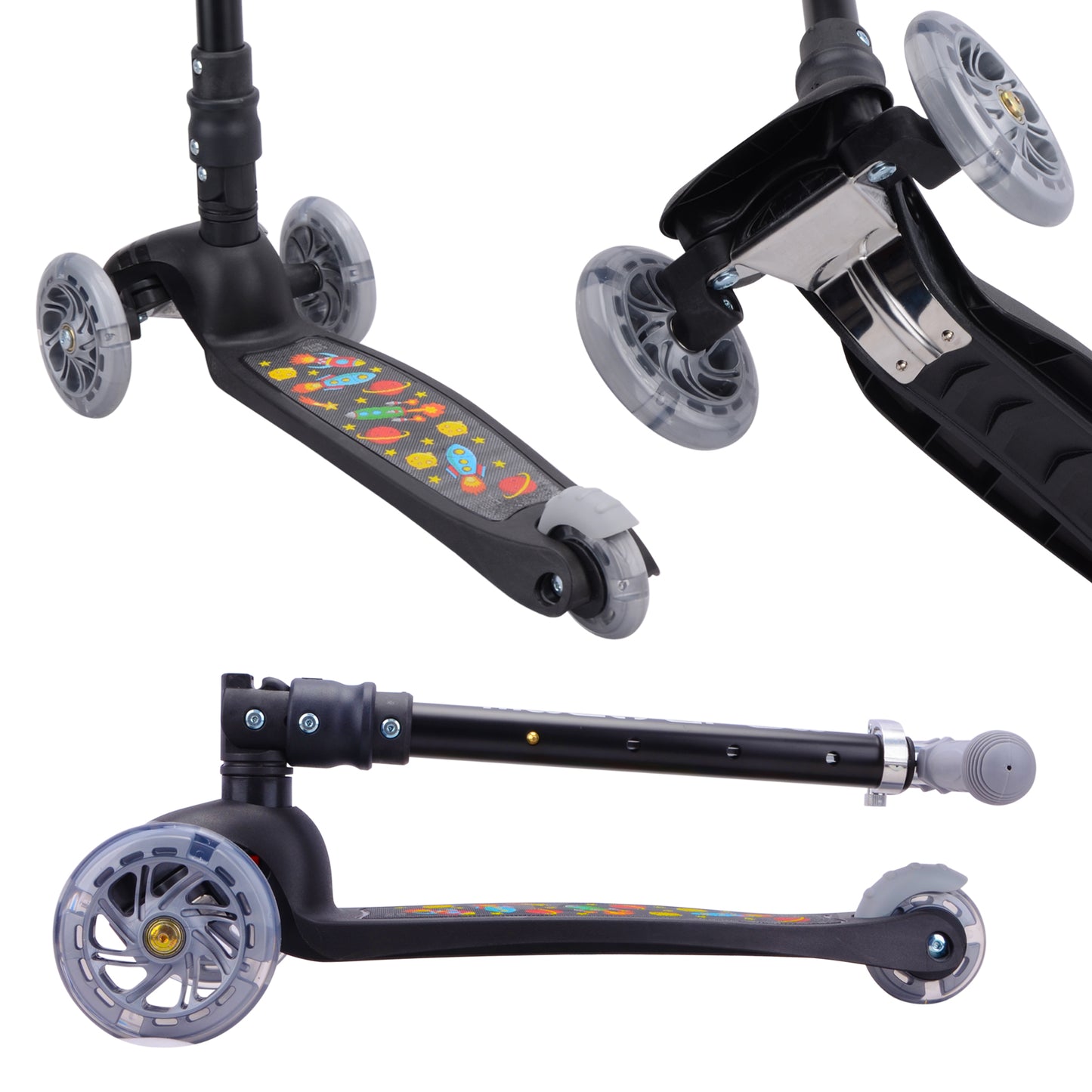 Bold Cube - Three Wheel Scooter Teeny - Rocket Black - Age 3-8 | بولدكيوب - سكوتر صغير - ثلاث عجلات - فضاء أسود - العمر 3-8
