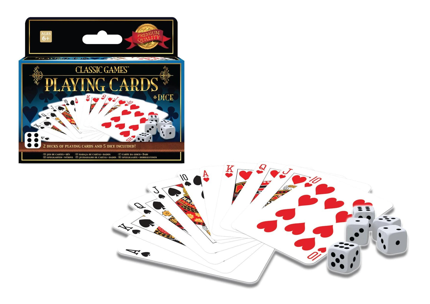 Ambassador Classic Games – 2 Decks Playing Cards & 5 Dice - العاب كلاسيكية طقم ورق لعب مكون من 2 أوراق و5 نرد