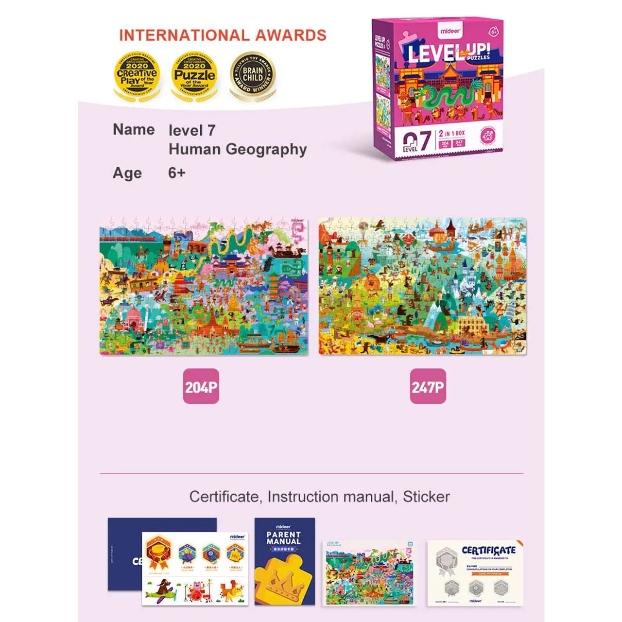 Mideer - LEVEL UP Puzzle 7 - World Travel - Age 6+ | ميدير - لعبة تركيب ليفيل أب 7 - السفر حول العالم - العمر 6+