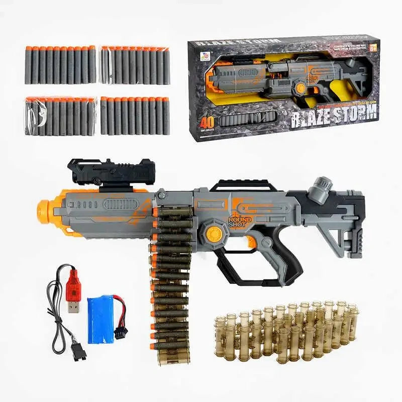 Blaze Storm - Soft Bullet Gun With 40Pcs Bullet / 30Pcs Shell Case / 7.4V بليز ستورم مسدس طلقات فوم للأطفال مع 40 طلقة و30 ظرف وبطارية 7.4 فولت