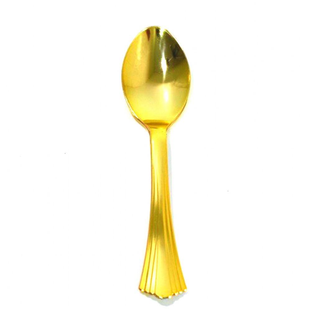 spoons ( Gold ) 10 PCS , Disposable Party Cutlery, Elegant & Durable Design for Birthdays, Events & Celebrations ملاعق بلاستيك ذهبي – 10قطع، أدوات طعام للاستعمال مرة واحدة، تصميم أنيق ومتین للحفلات والمناسبات