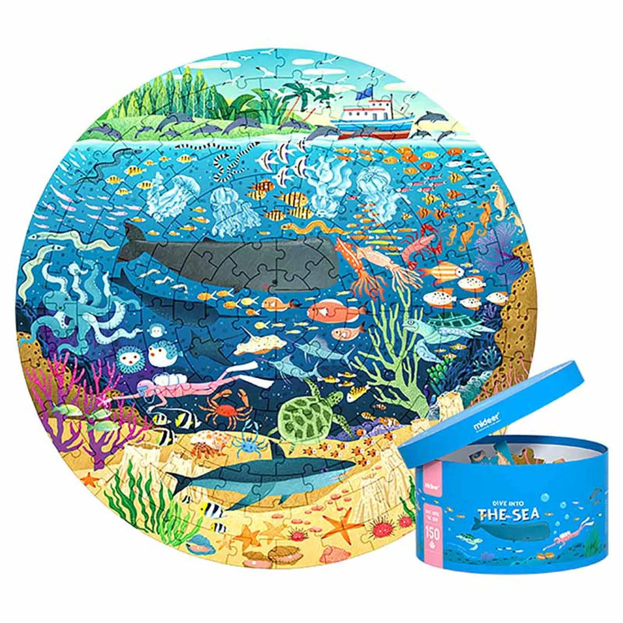 Mideer - 150P Round Puzzle - Dive into the Sea - Age 5+ | ميدير - لعبة التركيب المدورة - 150 قطعة - الغوص في البحر - العمر 5+