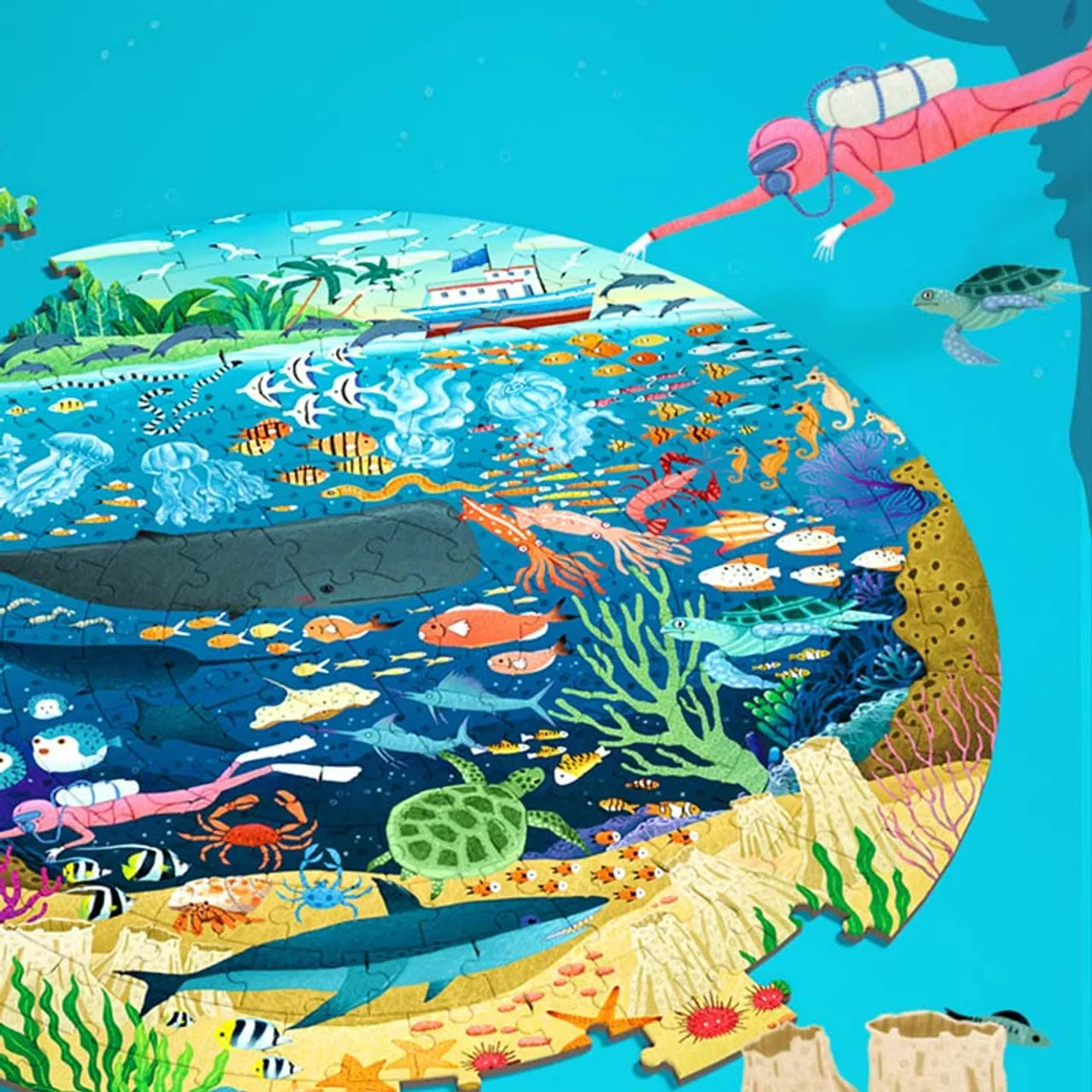 Mideer - 150P Round Puzzle - Dive into the Sea - Age 5+ | ميدير - لعبة التركيب المدورة - 150 قطعة - الغوص في البحر - العمر 5+