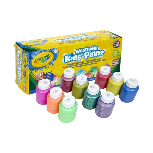 Crayola - Washable Paint Bottles 59ml Special Effects 10 Ct Glitter Metalllic Neon