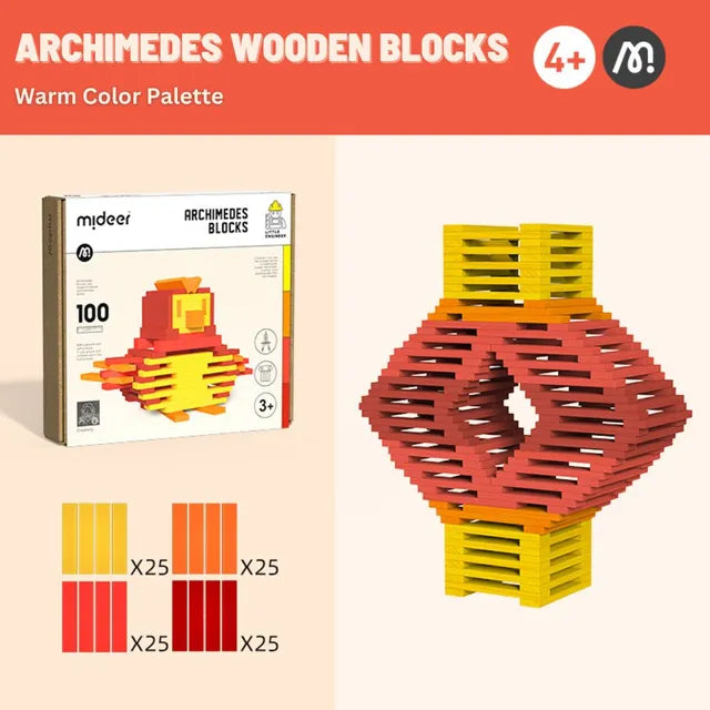 Mideer - Cityblocks - Archimedes Wooden Blocks - warm Color Palette - Age 3+ | ميدير - مكعبات بناء المدينة -مكعبات ارخميدس الخشبية - ألوان غامقة -العمر 3+