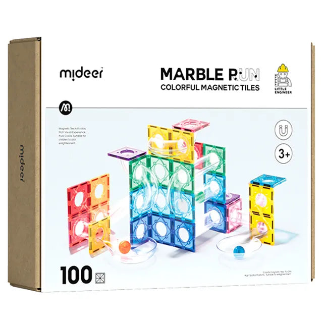 Mideer - Colorful Magnetic Tiles - Marble Run 100Pcs - Age +3 | ميدير - مكعبات مغناطيسية ملونة - ماربل ران 100 قطعة - العمر +3