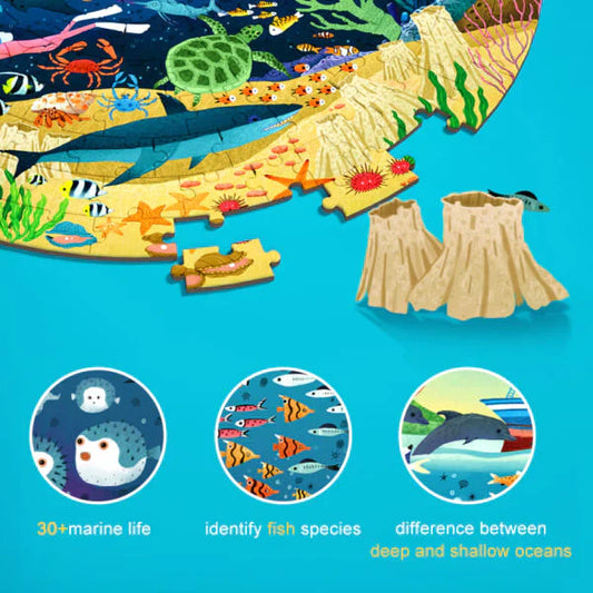 Mideer - 150P Round Puzzle - Dive into the Sea - Age 5+ | ميدير - لعبة التركيب المدورة - 150 قطعة - الغوص في البحر - العمر 5+