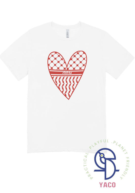 تي شيرت شماغ الأردن بتصميم قلب لطيف مناسب لعيد الاستقلال للاطفال Jordanian Shemagh Heart Design T-Shirt Perfect for Independence Day for kids (Copy)