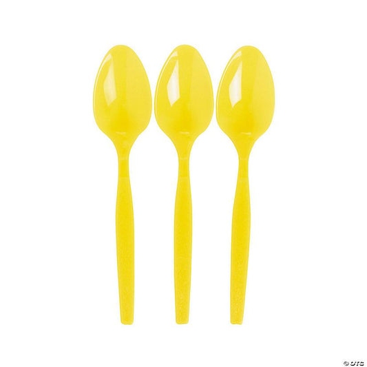 Yellow Plastic Spoons – 20 PCS, Disposable Party Cutlery, Elegant & Durable Design for Birthdays, Events & Celebrations ملاعق بلاستيك اصفر– 20 قطعة، أدوات طعام للاستعمال مرة واحدة، تصميم أنيق ومتین للحفلات والمناسبات