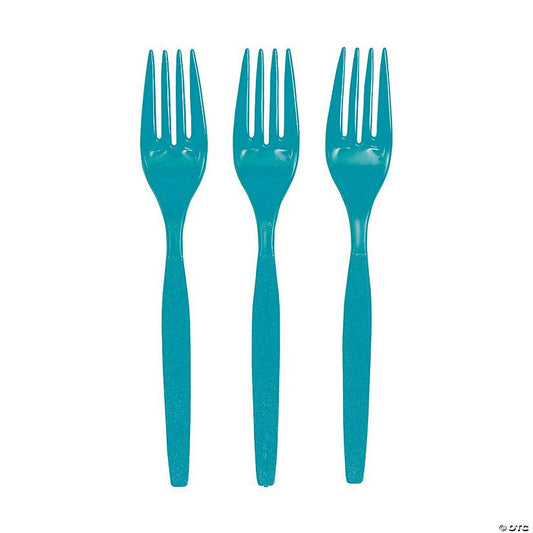 Light Blue Plastic Forks – 20 PCS, Disposable Party Cutlery, Elegant & Durable Design for Birthdays, Events & Celebrations شوك بلاستيك ازرق سماوي – 20 قطعة، أدوات طعام للاستعمال مرة واحدة، تصميم أنيق ومتین للحفلات والمناسبا