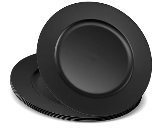 Black Plastic Plates – 10 PCS, 24cm Premium Quality Disposable Party Plates, Elegant & Durable for Events & Celebrations صحون بلاستيك لون اسود – 10 قطع، 24 سم، صحون حفلات عالية الجودة للاستعمال مرة واحدة، أنيقة ومتينة للمناسبات