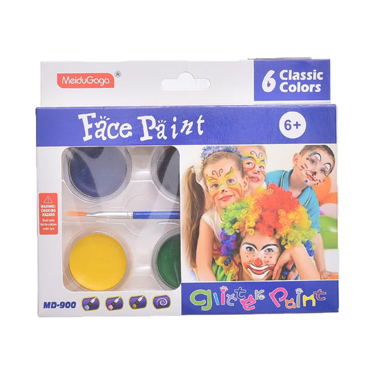 MeiduGaga MD900 Non-Toxic Glitter Face Paint Pack of 6 Colors with brush  - Multi Color