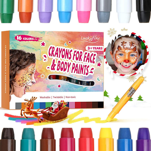 16-Color Face Painting Kit for Kids, Washable Non-irritating Crayons 
