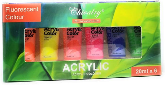 Chivalry Acrylic Fluorescent Color Set 6x20ml Tubes Acrylic Painting Set