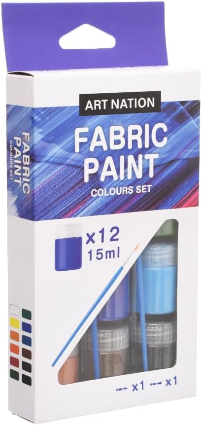 Art Nation. Fabric Paint Pack of 12 Jars with Brush 15ml - Multi Color