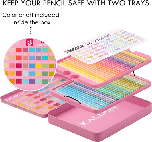 KALOUR Macaron Pastel Colored Pencils,Set of 50 Colors,Artists Soft Core,Ideal for Drawing Sketching Shading,Coloring Pencils for Adults Kids Beginners