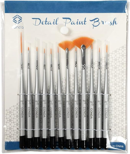 conda Fine Detail Paint Brush Set - 12 Miniature Brushes for Detailing & Art Painting