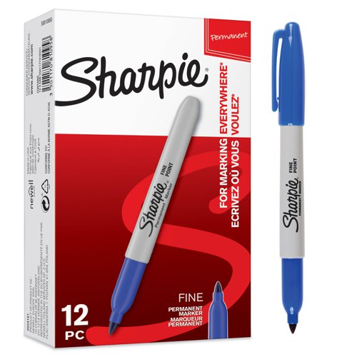 Sharpie Permanent Markers, Fine Point, Blue, 12 Count