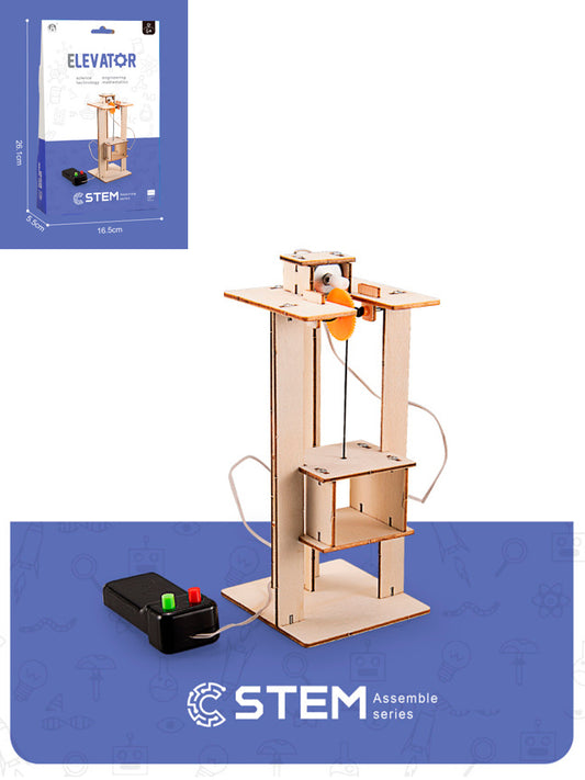 DIY Wooden Elevator Craft Kit Kids Battery Powered Science Toy School Project