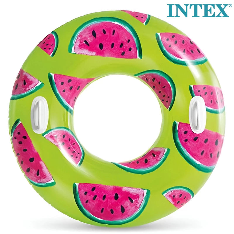 INTEX Tropical Fruit Tube Watermelon Design, Inflatable Pool Tube with Two Handles, 80kg Load Capacity, Includes Repair Patch