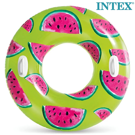 INTEX Tropical Fruit Tube Watermelon Design, Inflatable Pool Tube with Two Handles, 80kg Load Capacity, Includes Repair Patch