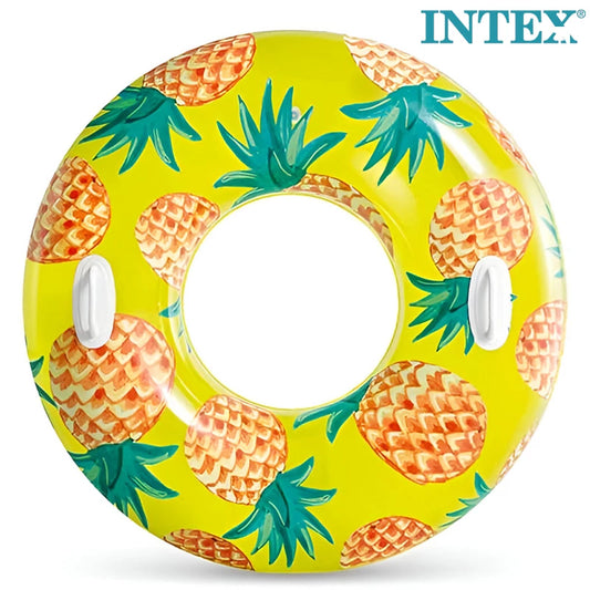 INTEX Tropical Fruit Tube Pineapple Design, Inflatable Pool Tube with Two Handles, 80kg Load Capacity, Includes Repair Patch