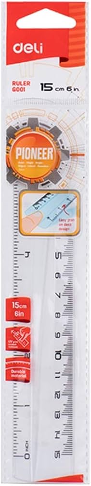 Deli Measuring Ruler, 20 Cm Length, Transparent
