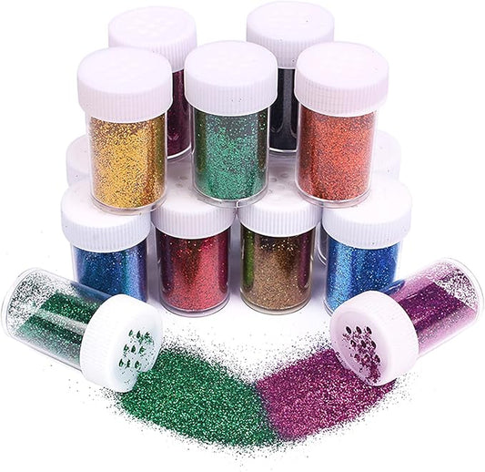 12 Colours Mini Glitter Powder Set, Non-Toxic Glitter Powder for Crafts, Colourful Craft Glitter Set, Glitter Powder Creative Set for DIY Crafts, Nails, Body, Hair, Festival Party Art, 12 x 18 g