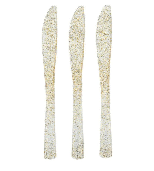 20 PCS Gold Glitter Plastic Knives - large , Disposable Party Cutlery, Elegant & Durable Design for Birthdays, Events & Celebrations  –  سكاكين بلاستيك ذهبي بجليتر 20 قطعة حجم كبير ، أدوات طعام للاستعمال مرة واحدة، تصميم أنيق ومتین للحفلات والمناسبات
