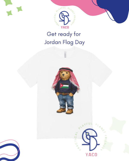 تيشيرت دبدوب أردني  – إصدار خاص بعيد الاستقلال | تيشيرت أطفال قطن فاخر مع شماغ  Jordanian Teddy Bear T-Shirt– Independence Day Special Edition | Premium Cotton Kids Tee with Shemagh