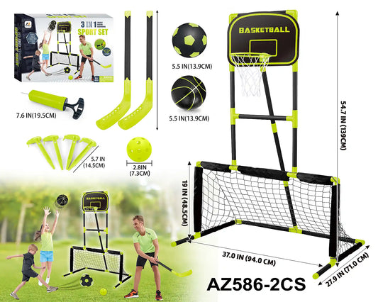 Aojie Sport - 3 In 1 Combo Set (Basketball, Soccer, Hockey Set) مجموعة 3 في 1 (كرة السلة + كرة القدم + هوكي الهواء)