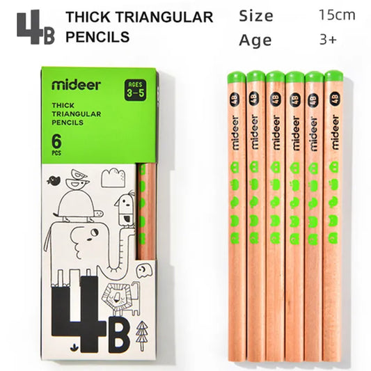 Mideer - Thick Triangular Pencils - 4B - age +3 | ميدير - أقلام الرصاص السميكة -4 ب -العمر +3