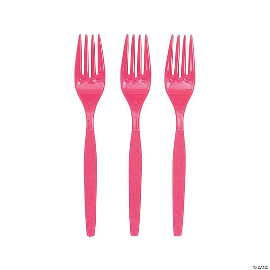 Dark Pink Plastic Forks – 20 PCS, Disposable Party Cutlery, Elegant & Durable Design for Birthdays, Events & Celebrations شوك بلاستيك زهري غامق– 20 قطعة، أدوات طعام للاستعمال مرة واحدة، تصميم أنيق ومتین للحفلات والمناسبات