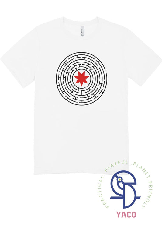 تيشيرت نجمة العلم الأردني مع متاهة – تصميم وطني عصري مميز Jordan Flag Star Maze T-Shirt – Unique Patriotic & Modern Design