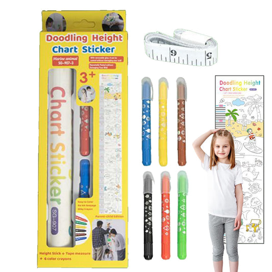 DIY Children Doodling Height Chart Sticker Set with 6-Color Crayon Plastic Tape Measure