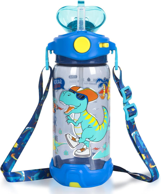 VEST water bottle with a straw, featuring a dinosaur graphic
