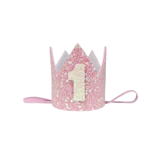 1st Birthday Crown – Pink, Cute Party Crown for Kids & Girls, Lightweight & Comfortable Celebration Head تاج عيد ميلاد عمر سنة  – وردي، تاج لطيف للحفلات للبنات والأطفال، خفيف ومريح – قطعة واحدة