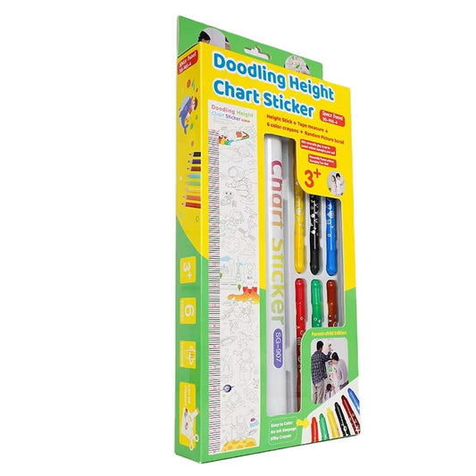 DIY Children Doodling Height Chart Sticker Set with 6-Color Crayon Plastic Tape Measure