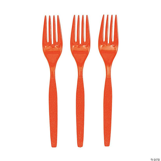 Orange Plastic Forks – 20 PCS, Disposable Party Cutlery, Elegant & Durable Design for Birthdays, Events & Celebrations شوك بلاستيك برتقالي – 20 قطعة، أدوات طعام للاستعمال مرة واحدة، تصميم أنيق ومتین للحفلات والمناسبات