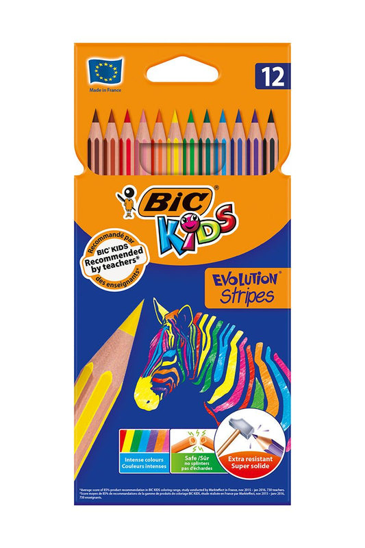 BIC Kids Evolution Stripes Colouring Pencils, 12-pac