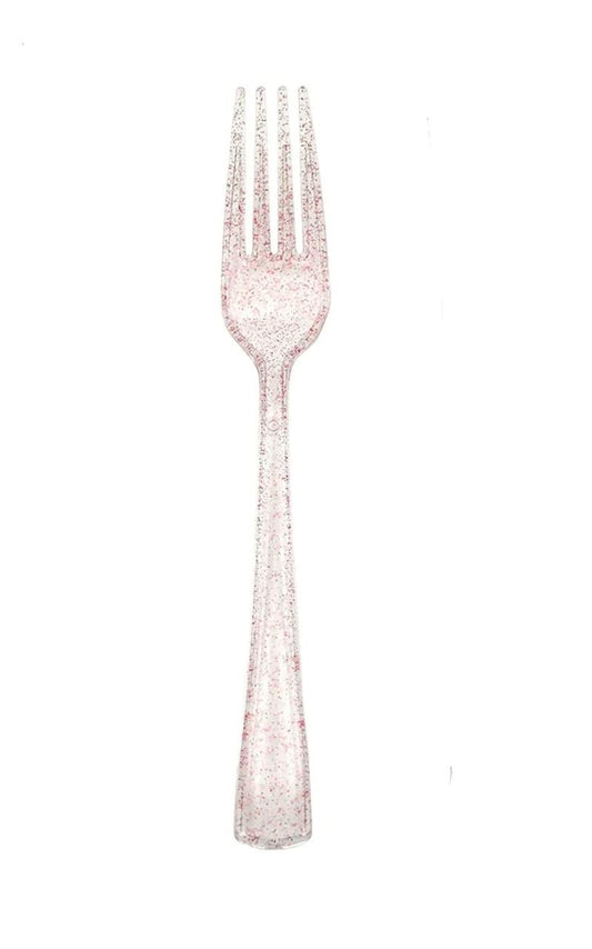 Rose Gold Glitter Plastic Forks - large – 20 PCS, Disposable Party Cutlery, Elegant & Durable Design for Birthdays, Events & Celebrations شوك بلاستيك روز جولد حجم كبير – 20 قطعة، أدوات طعام للاستعمال مرة واحدة، تصميم أنيق ومتین للحفلات والمناسبات
