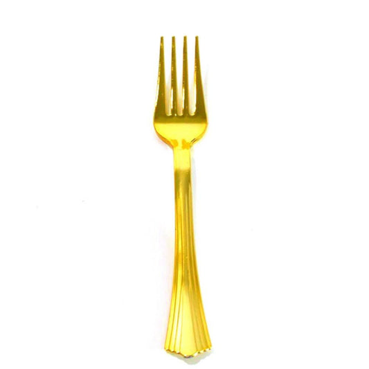 Fork ( Gold ) 10 PCS – , Disposable Party Cutlery, Elegant & Durable Design for Birthdays, Events & Celebrations شوك بلاستيك ذهبي– 10قطع، أدوات طعام للاستعمال مرة واحدة، تصميم أنيق ومتین للحفلات والمناسبات