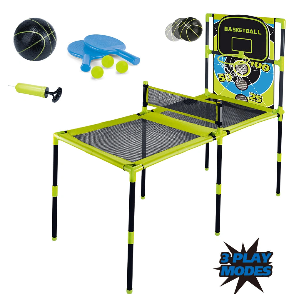Aojie Sport - 3 In 1 Combo Set (Table Tennis, Toss Game & Basketball Set)- مجموعة ألعاب : تنس الطاولة، لعبة التصويب، وكرة السلة للأطفال